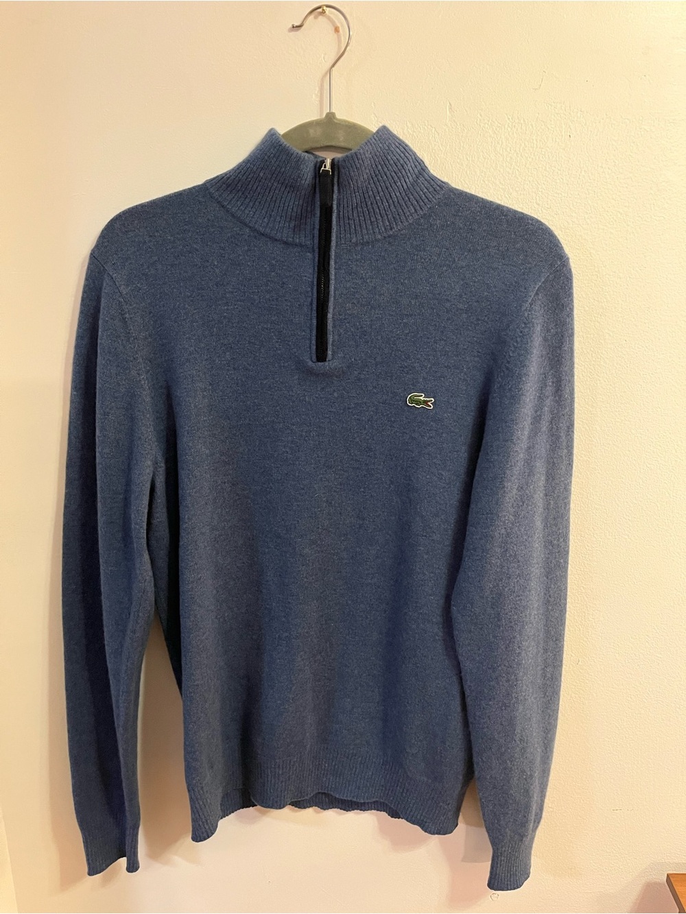 Lacoste Men’s Blue Wool Quarter-Zip Knit Sweater